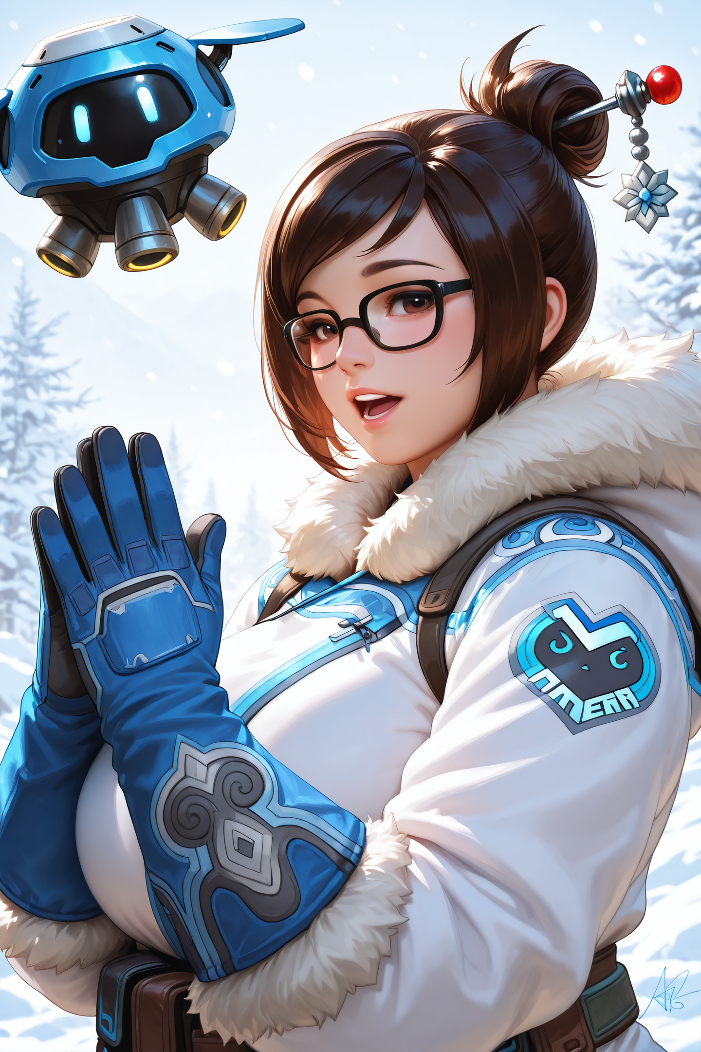 45057-3995746132-1girl,mei _(overwatch_),hair ornament,brown hair,hair bun,glasses,solo,hair stick,single hair bun,brown eyes,gloves,drone,blue g.png